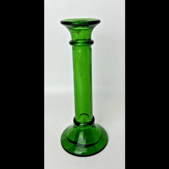 Vintage Bright Green Glass Candlestick Single 8"H Tall Taper Handblown - Picture 11 of 11